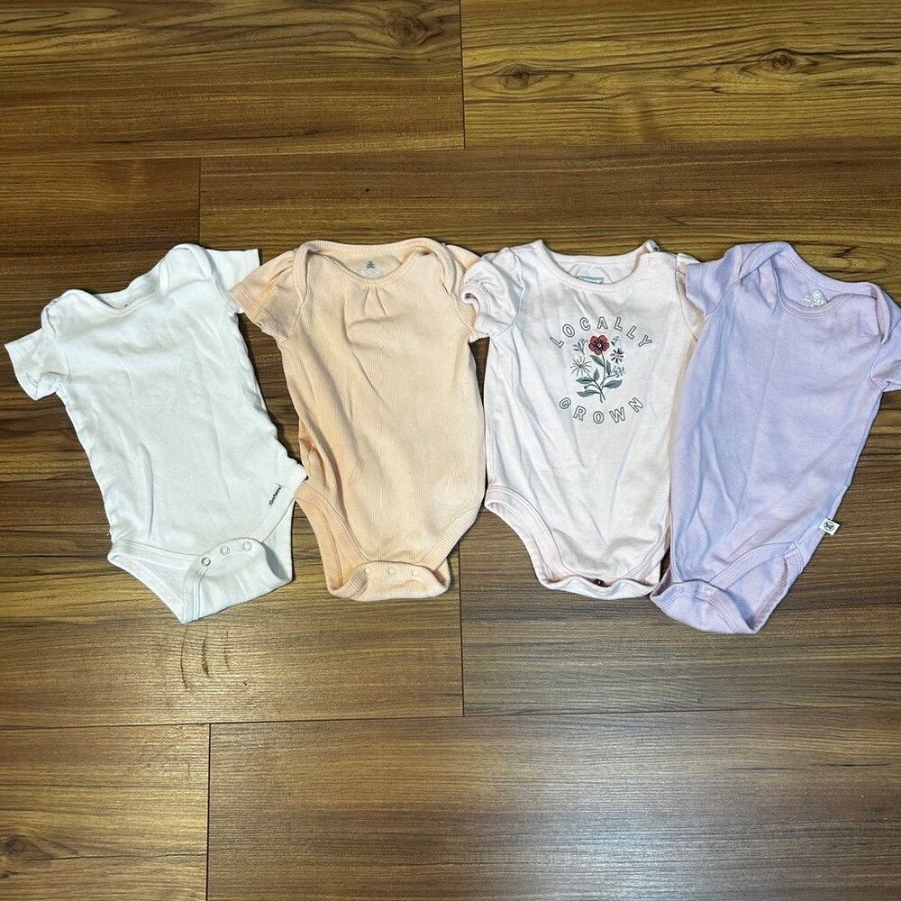 Baby Girls Bodysuits Lot of 4 Size 3-6 Months Gerber Gap Honest Garanimals